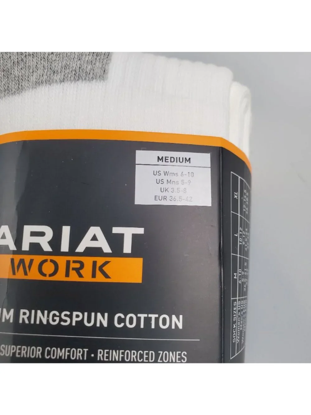 ARIAT 3 Pack White Work Premium Ringspun Cotton Socks Men Size Medium NWT